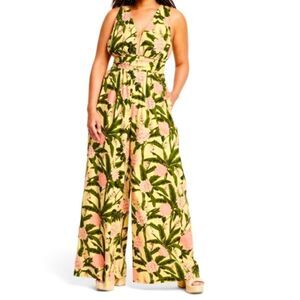 Agua Bendita x Target Plus Size Yellow Floral Backless Halter Jumpsuit EUC